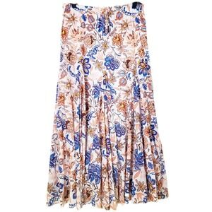 Aryeh NWT Floral Cotton Maxi Festival Swing‎ Skirt Boho White Blue Orange Size L